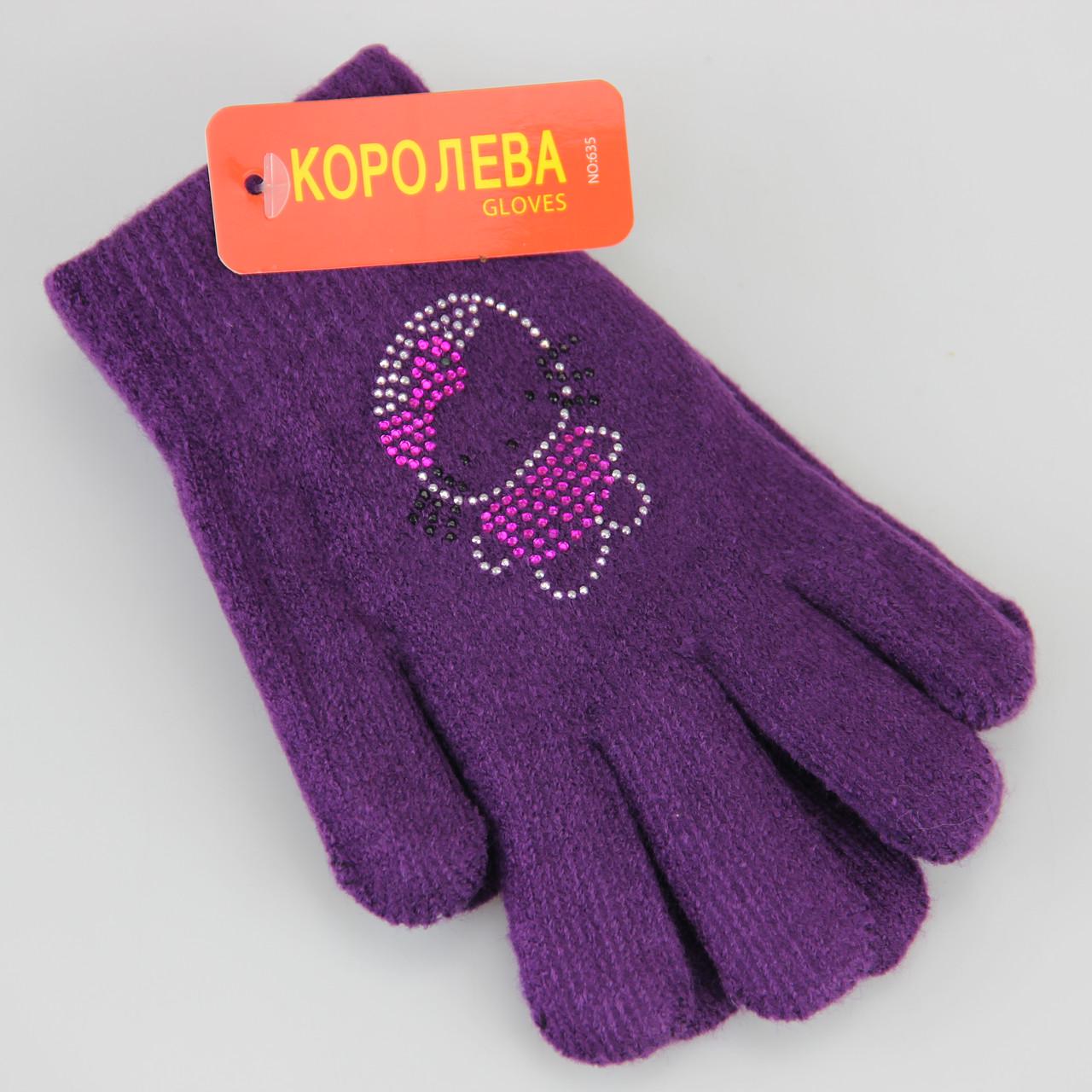 ᐉ Перчатки для девочки зимние шерстяные двойные 5-8 лет Фиолетовый (30694)