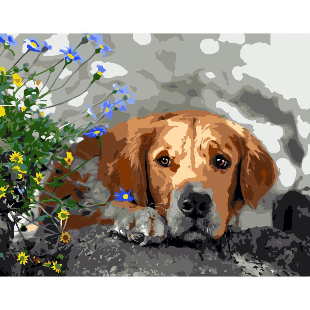 Картина по номерам Strateg Премиум Печальный щенок 40x50 см (GS054)