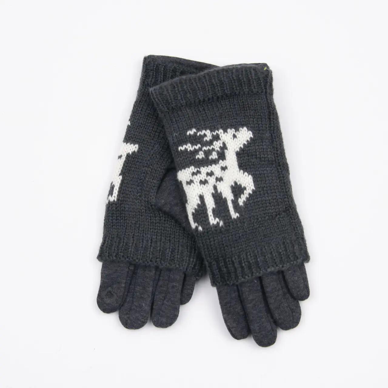 Подростковые перчатки стрейчевые для сенсорных телефонов с оленями M Черный (18-1-33)