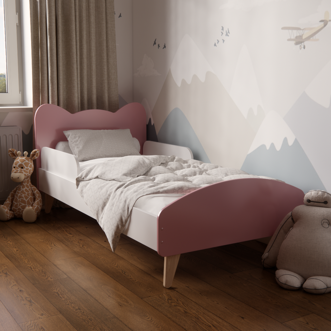 Ліжко дитяче Котик з бортиками для дітей 3-10 років для дівчат 160х80 см Рожевий