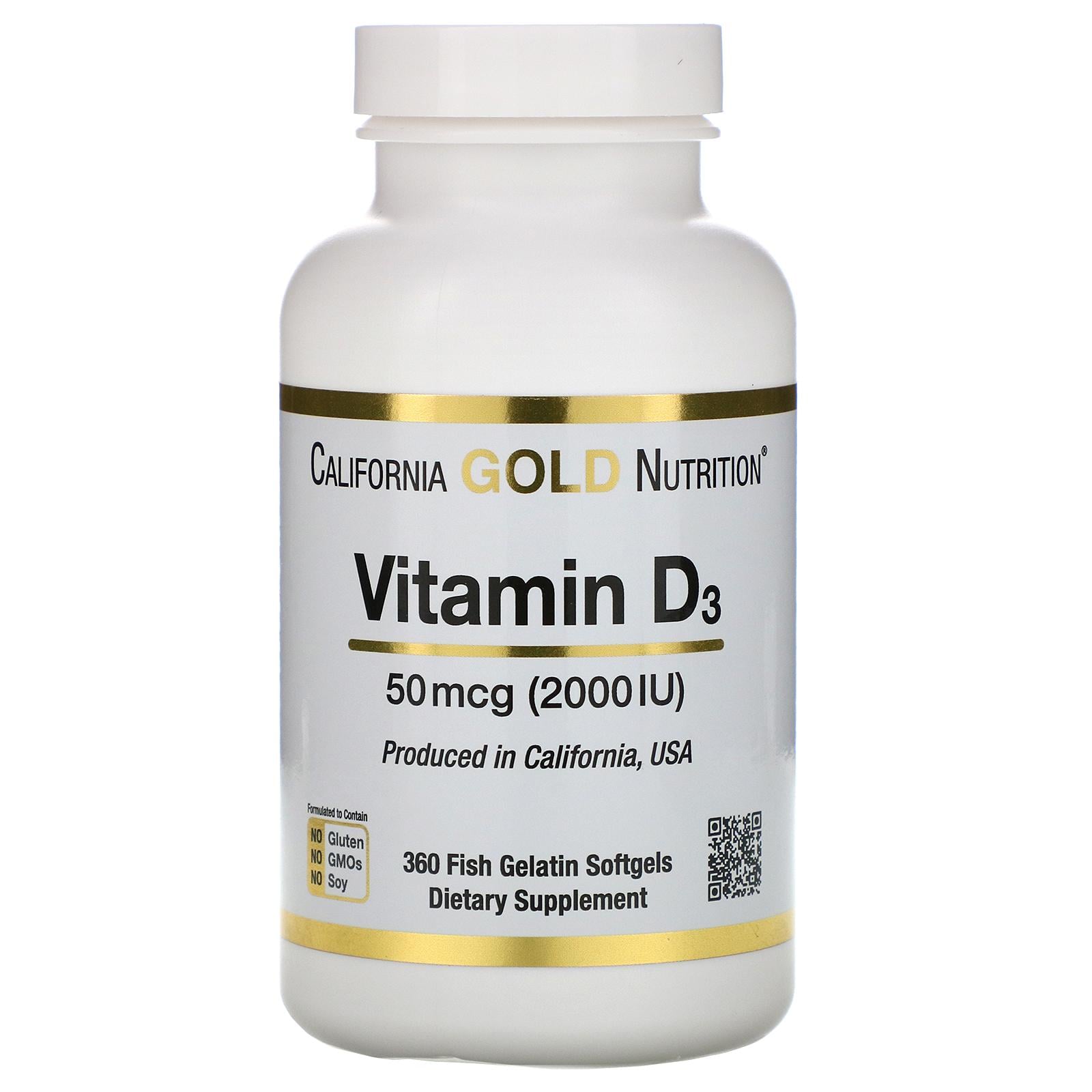 Витамин D3 California Gold Nutrition Vitamin D3 50 mcg 2000 IU 360 Fish Gelatin Softgels