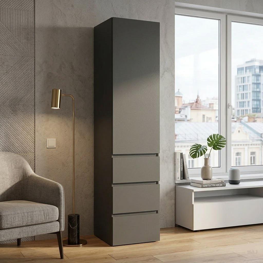 Пенал MEBEX с 3 ящиками и держателем для одежды 40х50х210 см Серый темный (VL3B1S3400DG)