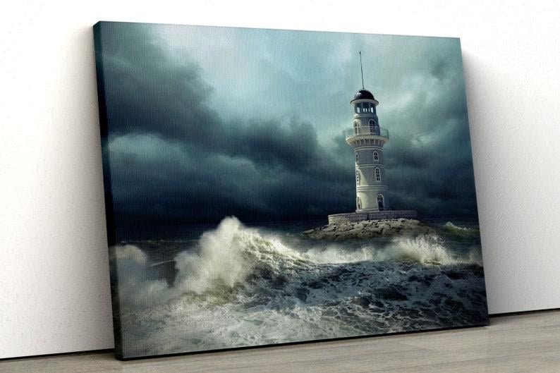 Картина на холсте KIL Art Маяк и шторм 122x81 см (70)