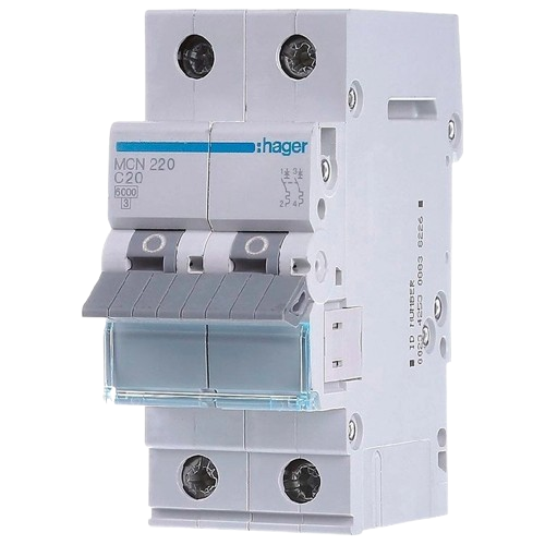 Автоматичний вимикач Hager MCN220 1 фаза C 20A струм короткого замикання 6 kA