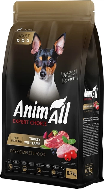 Корм сухой полнорационный AnimAll для собак малых пород с индейкой и ягненком 0,7 кг (178615)
