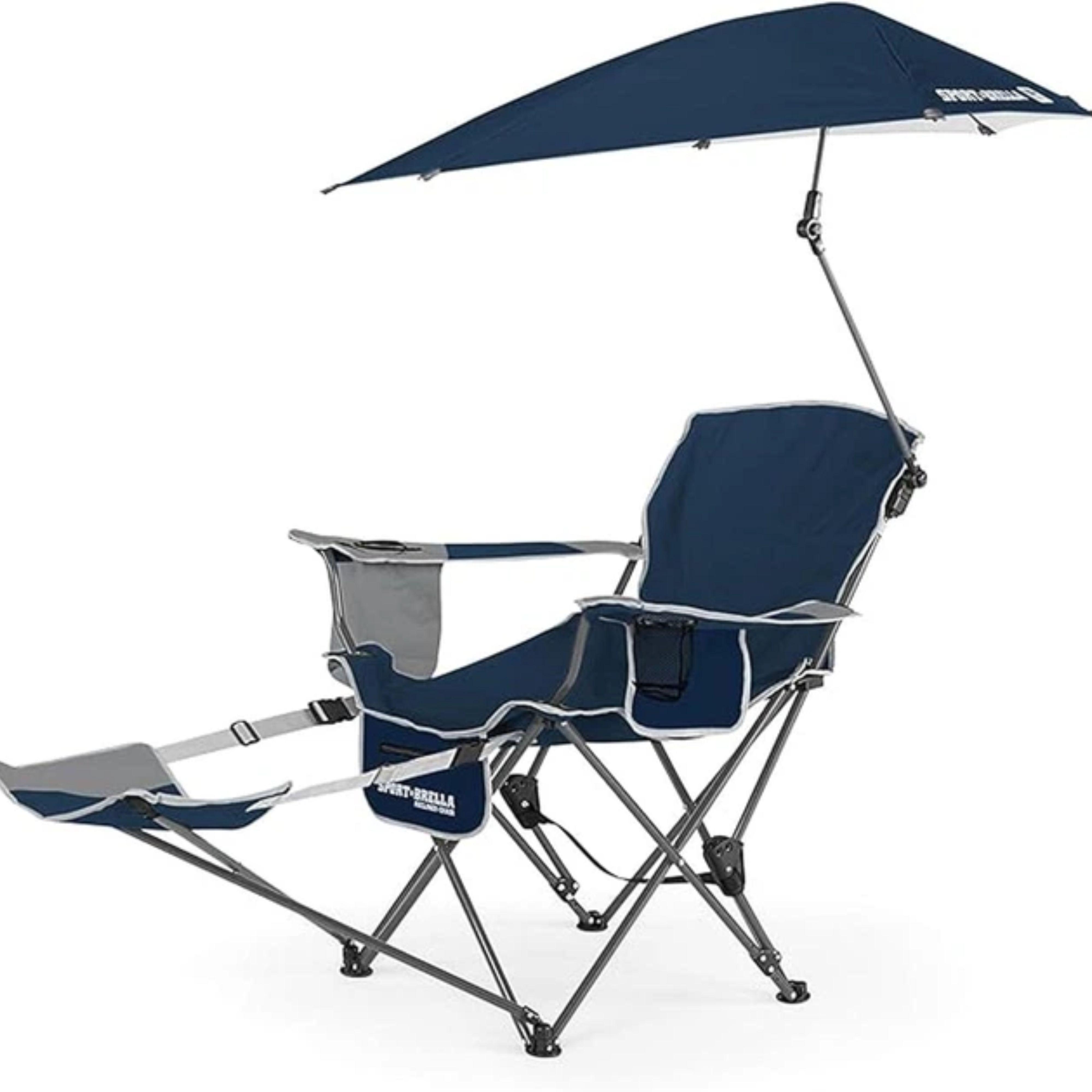 Кресло раскладное для отдыха Sport-Brella 3-Position Recliner Chair с зонтиком и подставкой для ног Темно-синий (250119)