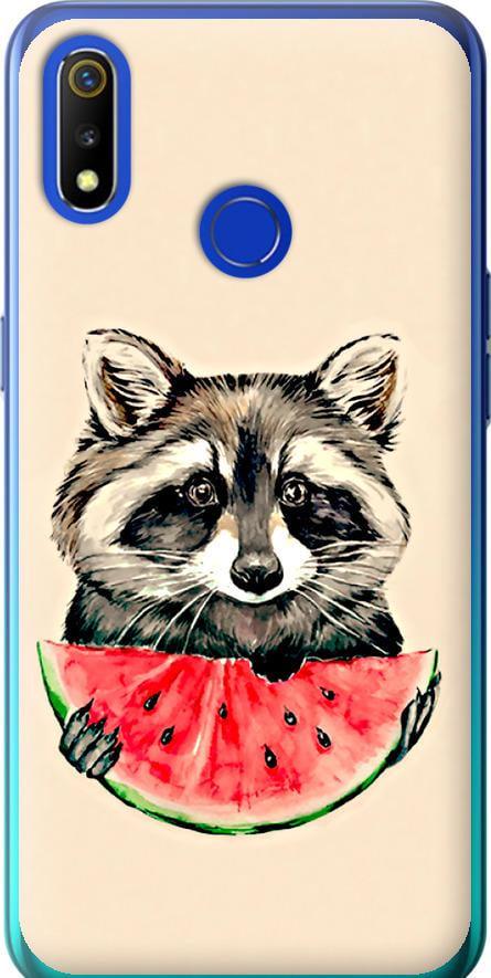 Чехол на Realme 3 Енотик с арбузом (4605u-1869-42517)