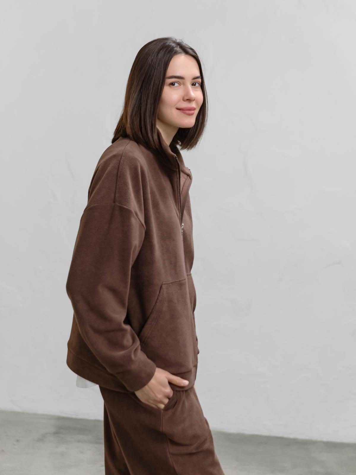 Бомбер жіночий FROMUS з фліс-плюшу S/M Темно-коричневий (2655-59) - фото 6