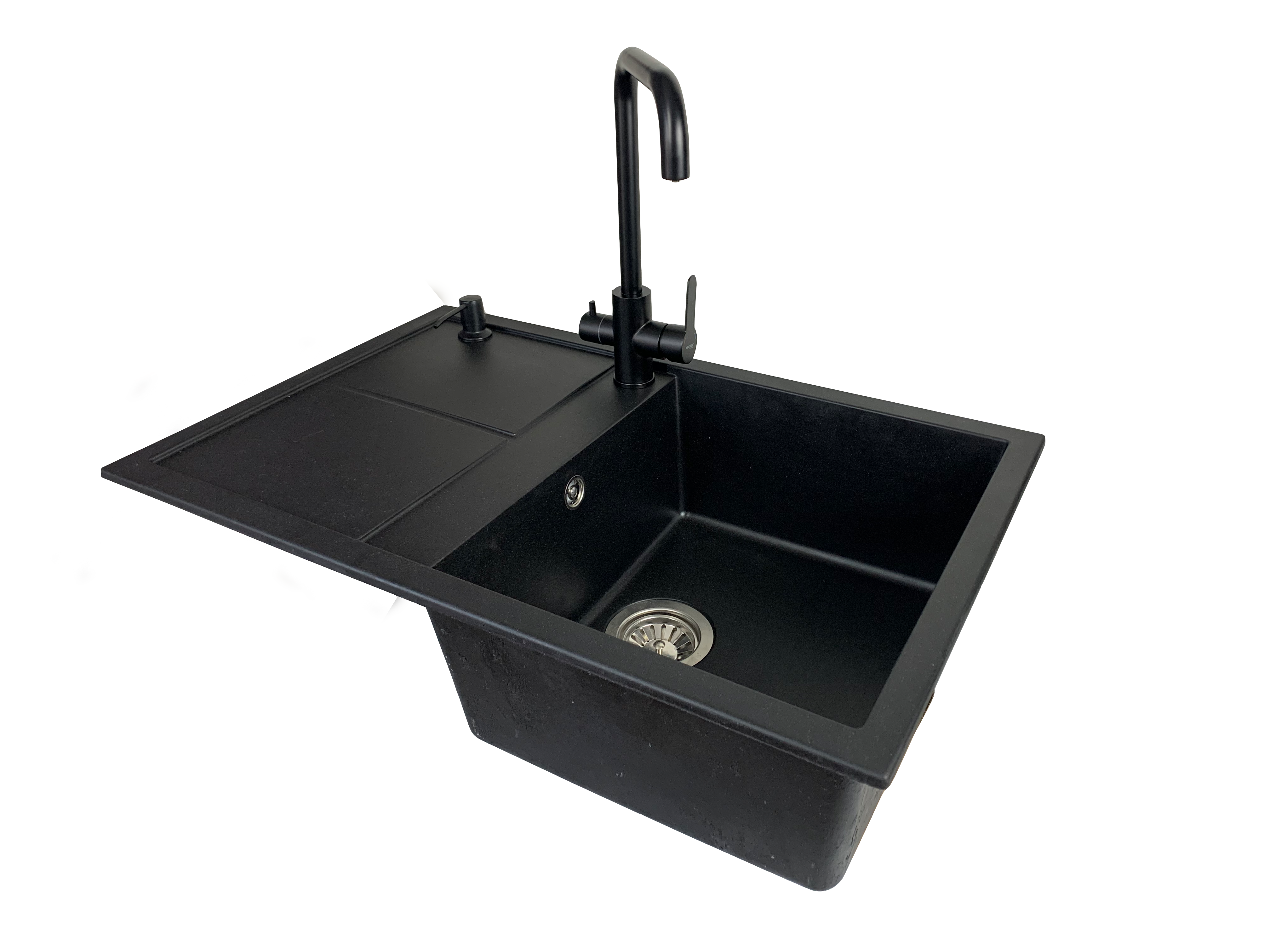 Мойка кухонная VECTOR Alia plus 78x50 см чаша справа/смеситель с подключением к фильтру/дозатор/сифон Черный (71b988cc)