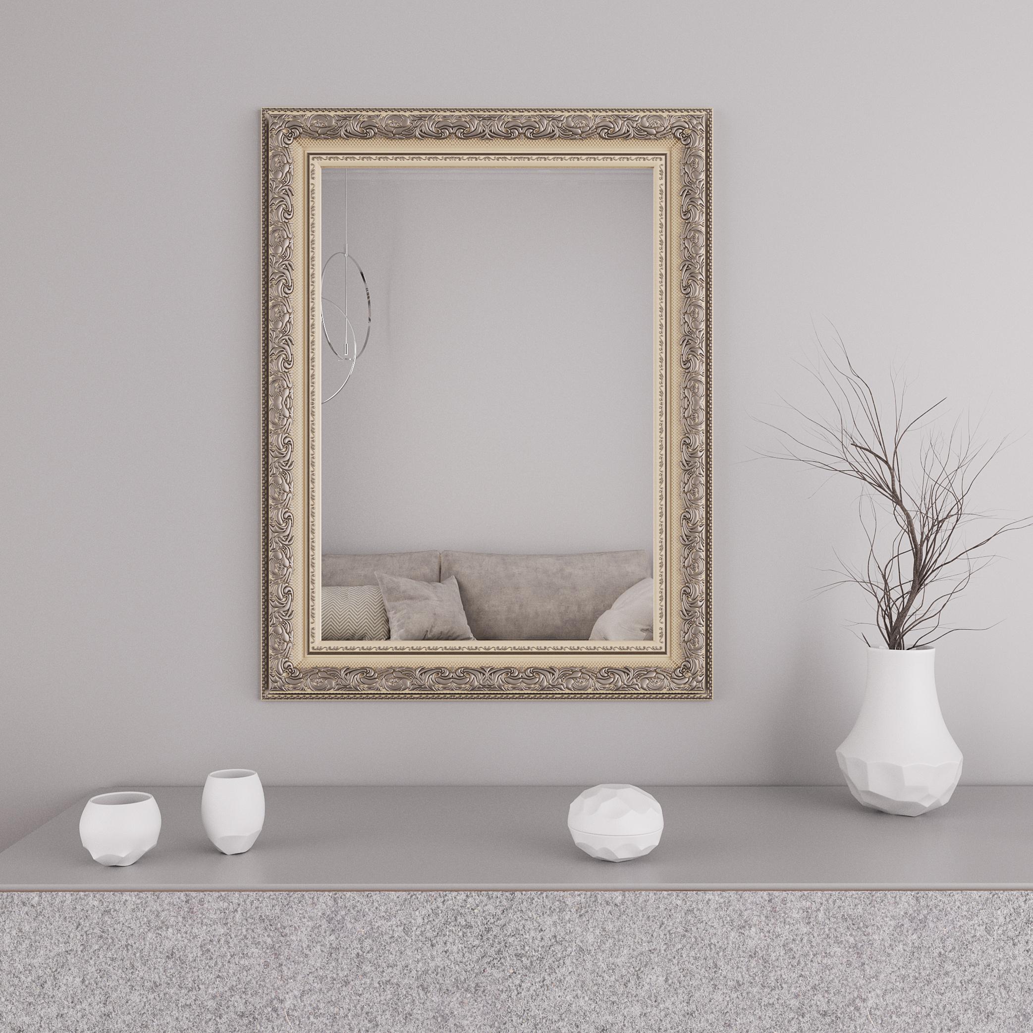 Зеркало прямоугольное Black Mirror на стену 66х86 Беж с патиной серебра (8731А-308)