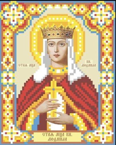 Вышивка бисером Икона Святая Княгиня Людмила великомученица частичная выкладка 10x12 см (1458439782)