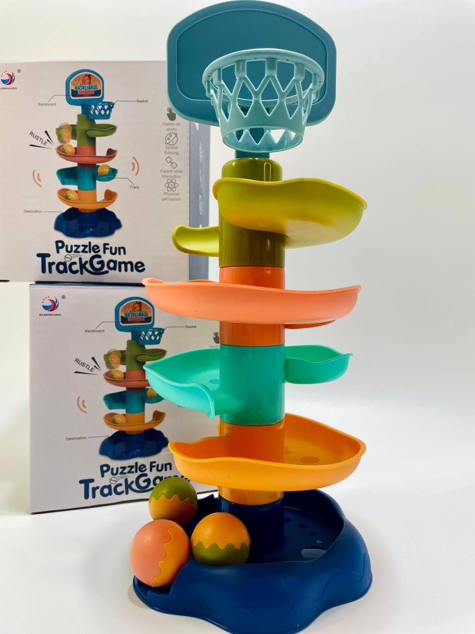 Игра с шариком 3602 108 Баскетбольная башня/баскетбольное кольцо/4 шарика/наклейка/в коробке 30 см