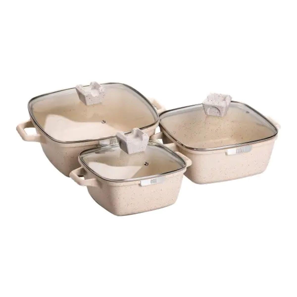 Набор квадратных кастрюль MGC алюминий толстое дно 20/24/28 см 3 шт. (5127) - фото 3 Набор квадратных кастрюль MGC алюминий толстое дно 20/24/28 см 3 шт. (5127) - фото 3