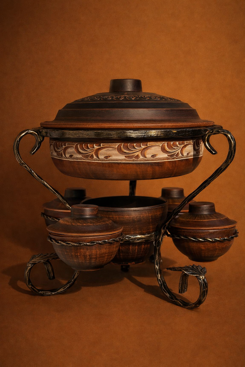 Підставка для підігріву м'яса Глинка з соусницями 2,5 л (2899294035)