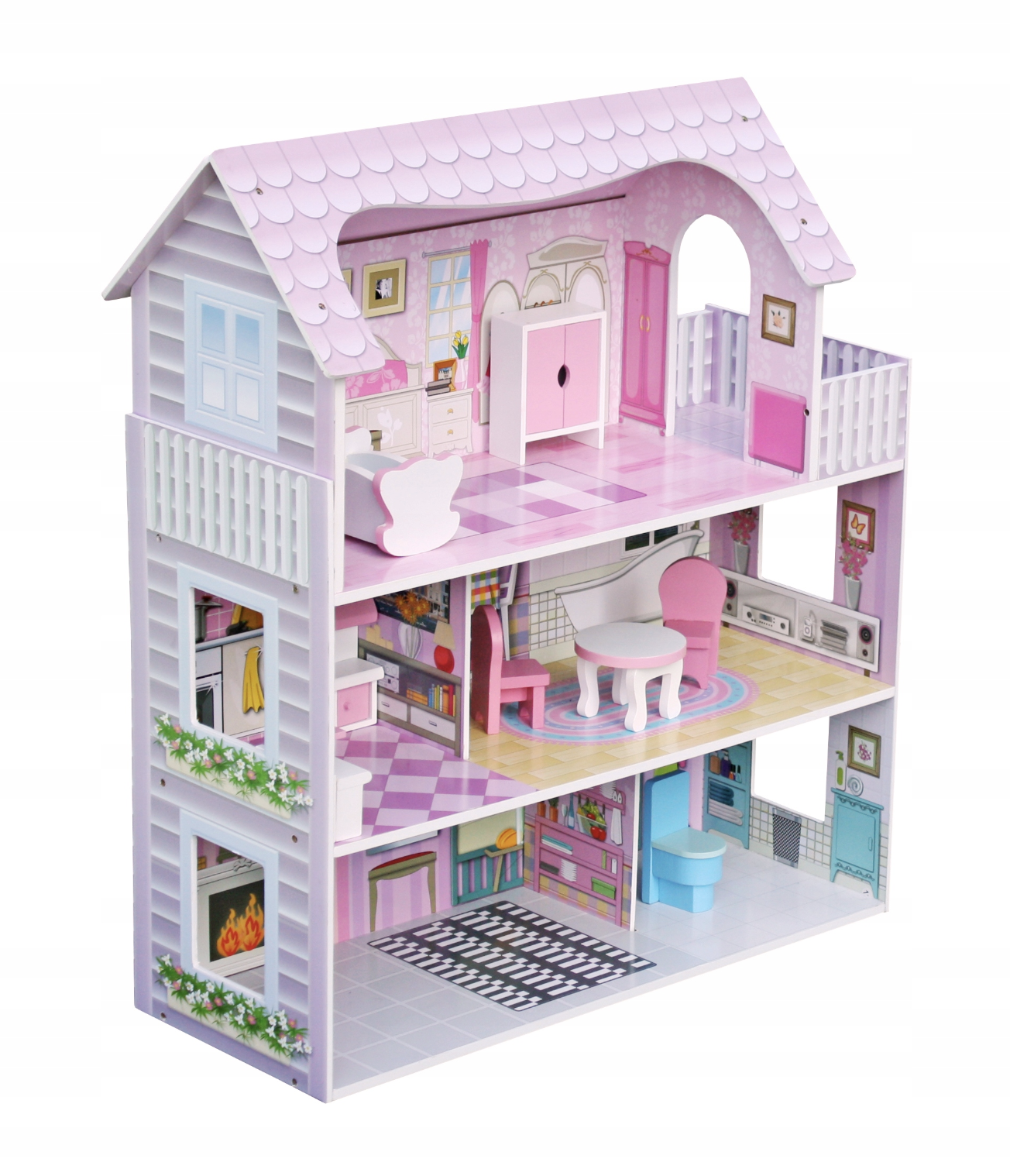 Кукольный домик деревянный PinkPalace с мебелью и террасой (2796175897) - фото 3 Кукольный домик деревянный PinkPalace с мебелью и террасой (2796175897) - фото 3