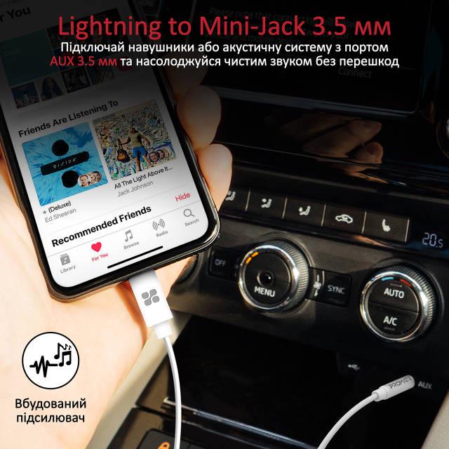 Перехідник Promate AudioLink-LT1 Mini-Jack 3,5 мм/Lightning MFI 1 м White - фото 2