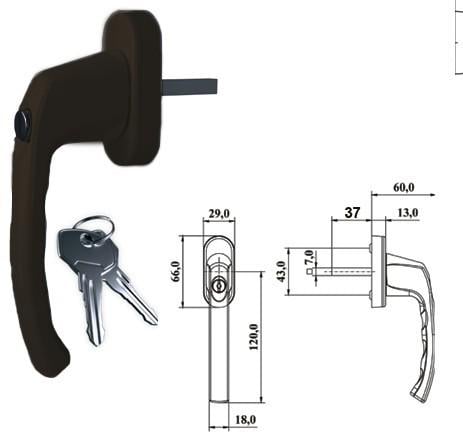 Ручка с замком оконная Window Handle Lock Коричневый - фото 4