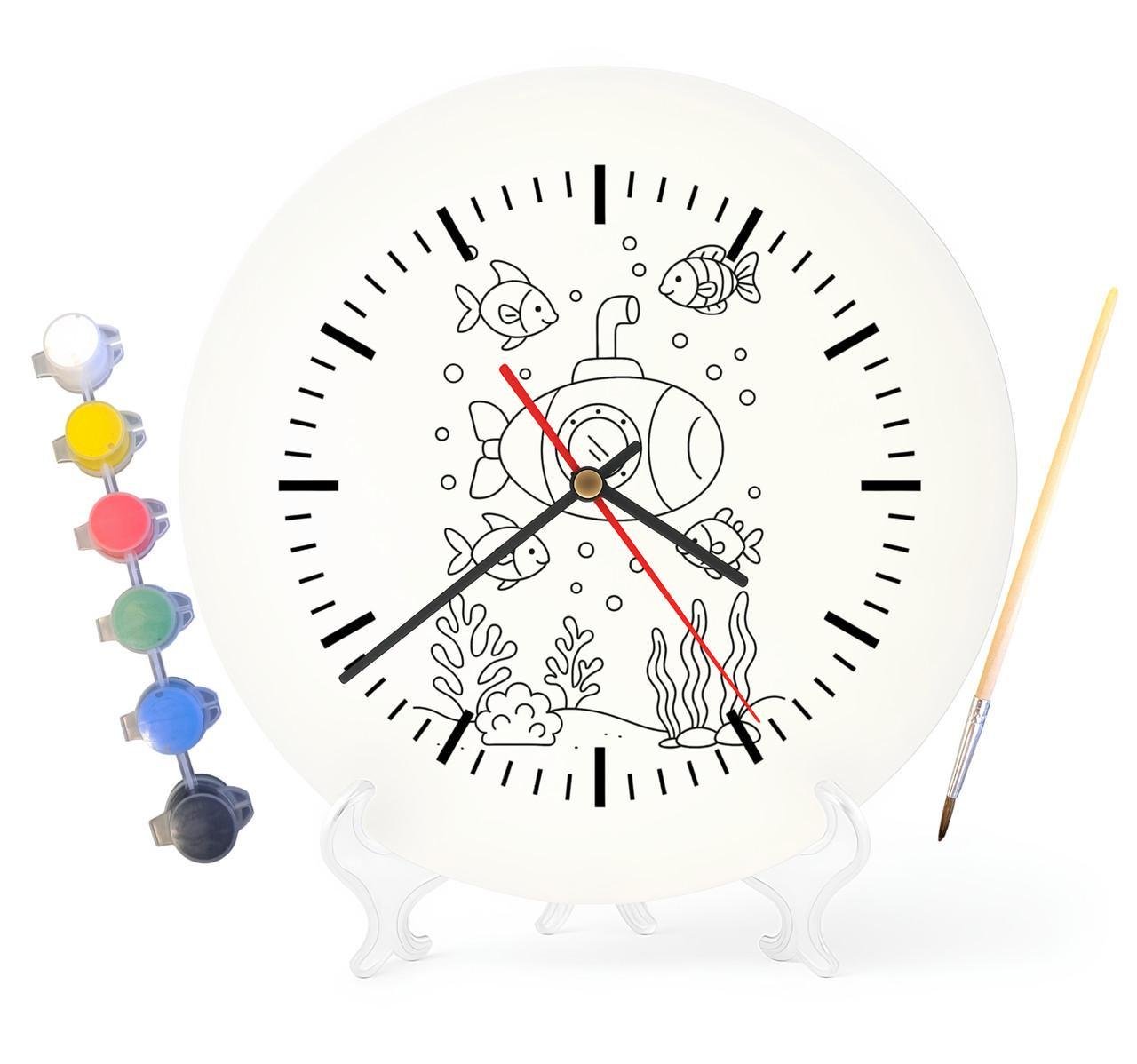 Детский набор для творчества часы раскраска Подводная лодка 30 см (Г0046)