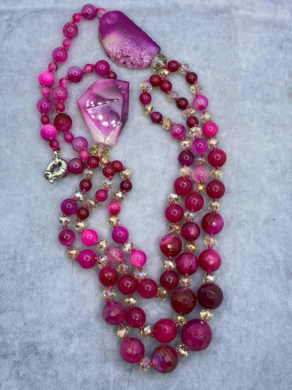 Бусы агат 70 см Розовый (1306)