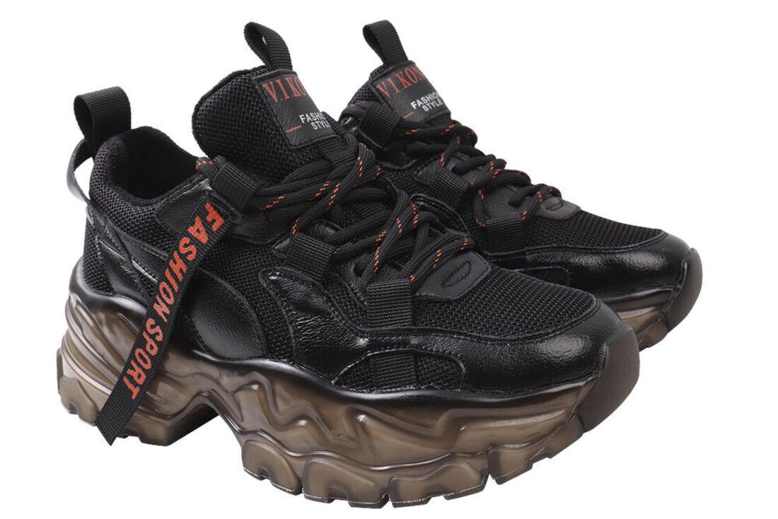 Кроссовки женские Vikonty на платформе из кожи на шнуровке р. 37 Черный (144-20DK)