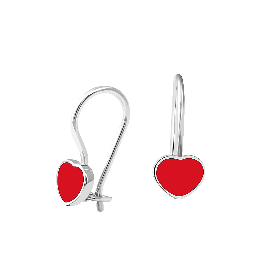 Серьги серебряные детские Сердечки с эмалью Красный