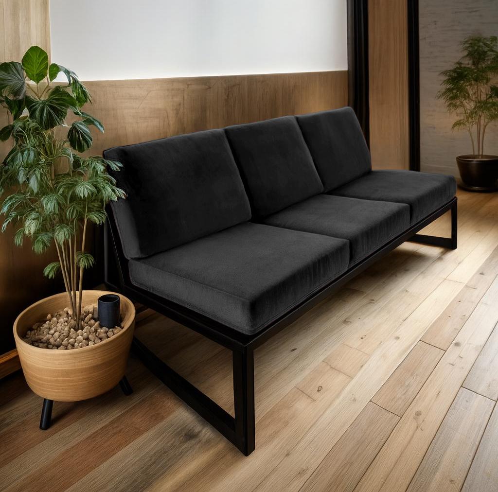 Диван металевий ТОБІ ШО Флекс/DV6 з 6 подушками для офісу дачі саду 750x1560x700 мм велюр Чорний (37) - фото 1