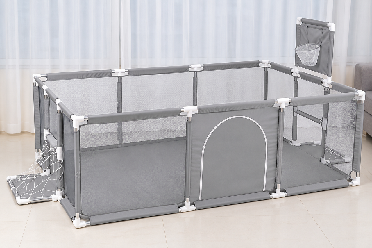 Манеж детский прямоугольный игровой с мягким дном 230×122×65 см Серый (3212137687)