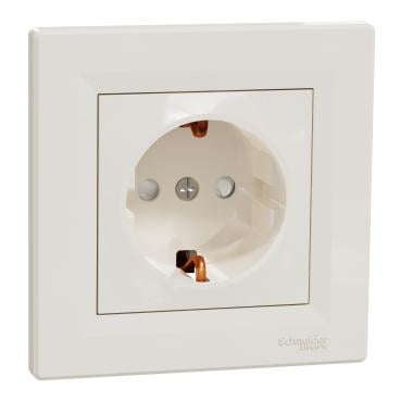 Розетка з заземленням ASFORA з захисними шторками Кремовий (EPH2900223)