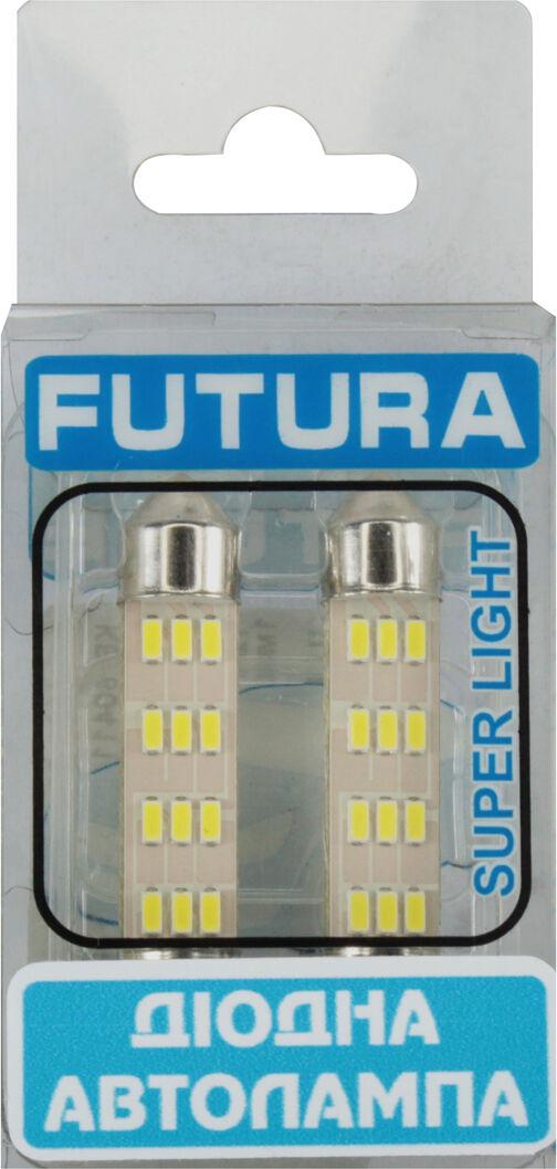 Лампочка FUTURA 2-х цокольная LED T11 C10W SMD 12 диодов 12 V-1,7 Вт SV8.5-8 41 мм 2 шт. Белый (60411)