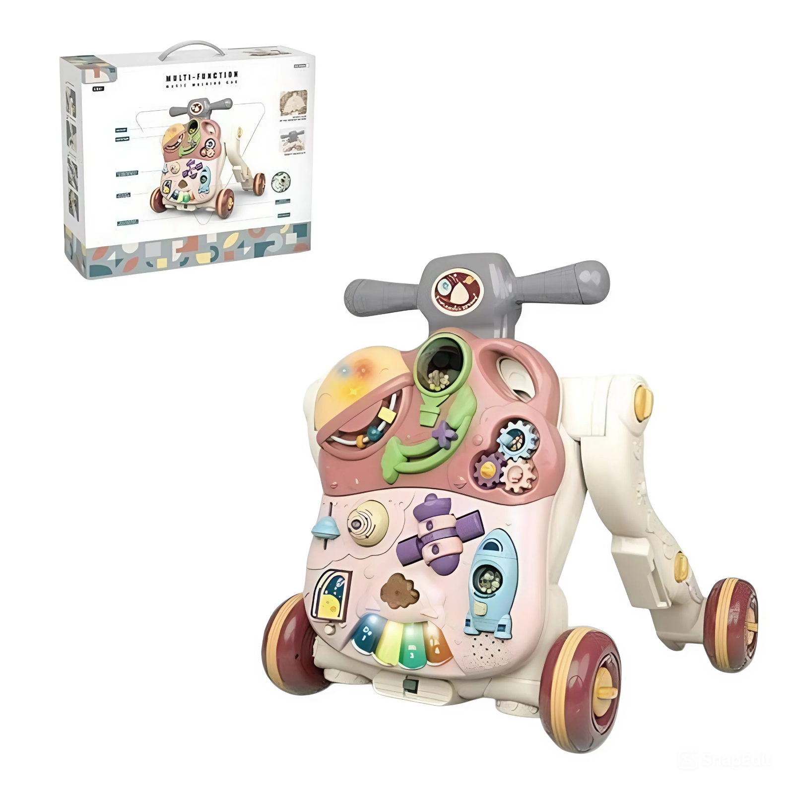 Каталка-ходунки 2в1 с пианино подсветкой и игровым столиком Розовый (153986-1)