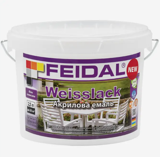 Эмаль акриловая для дерева Feidal Weisslack глянцевая 2,5 л (27581916)