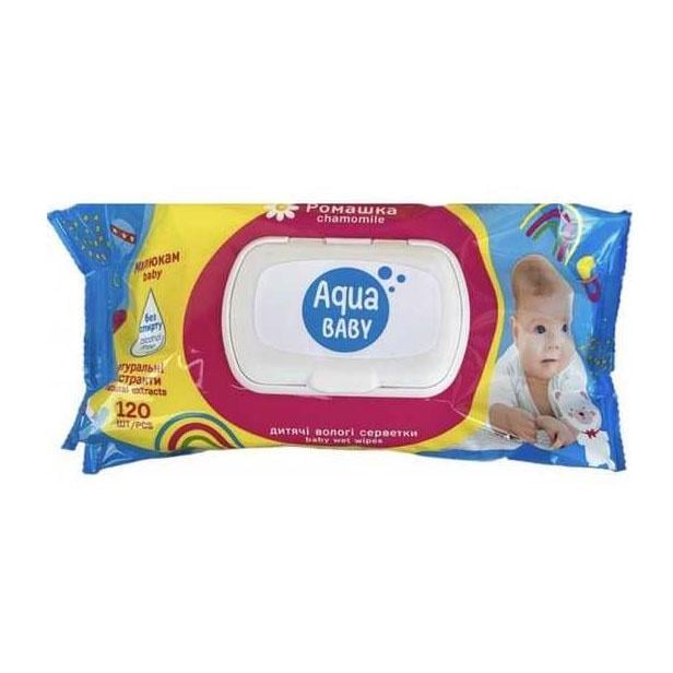 Вологі серветки дитячі Aqua Baby Ромашка з клапаном 120 шт. (1656954)