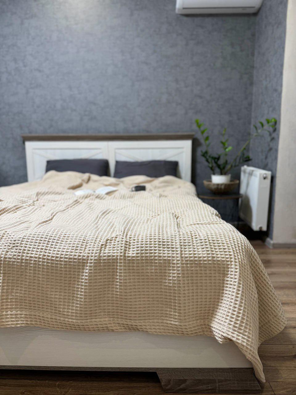 Покрывало-плед Вафельное хлопковое евро 220х240 см Капучино (15190460)