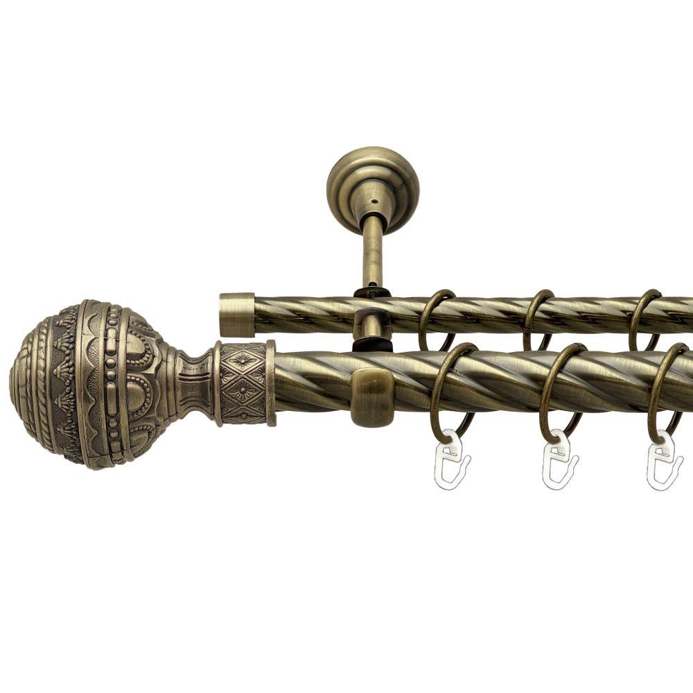 Карниз металлический Orvit Арабеска двухрядный открытый/скрученная труба/кольцо металлическое Антик 25/16 мм 160 см (00-00018029)