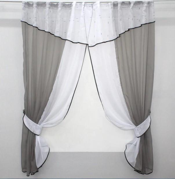 Комплект штор на кухню шифон/лен 280х170 см Белый/Серый (00к 59-541)