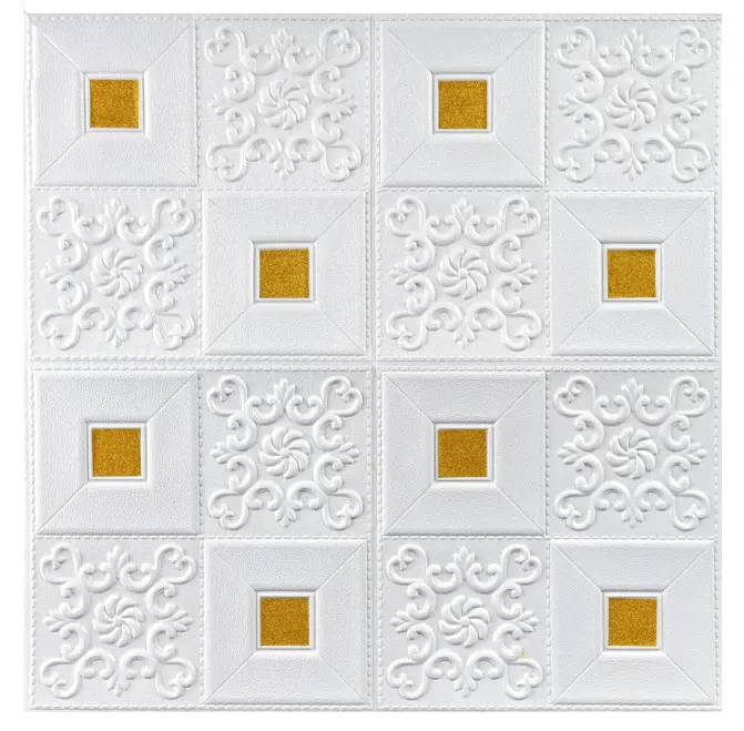 3D-панель самоклеящаяся декоративная настенно-потолочная Фигуры с золотом 700х700х3 мм Белый