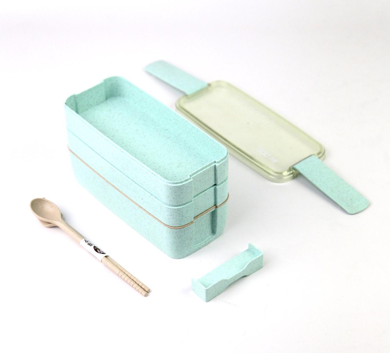 Ланч-бокс тройной с вилкой и ложкой Зеленый 900 мл (00000010050) - фото 4