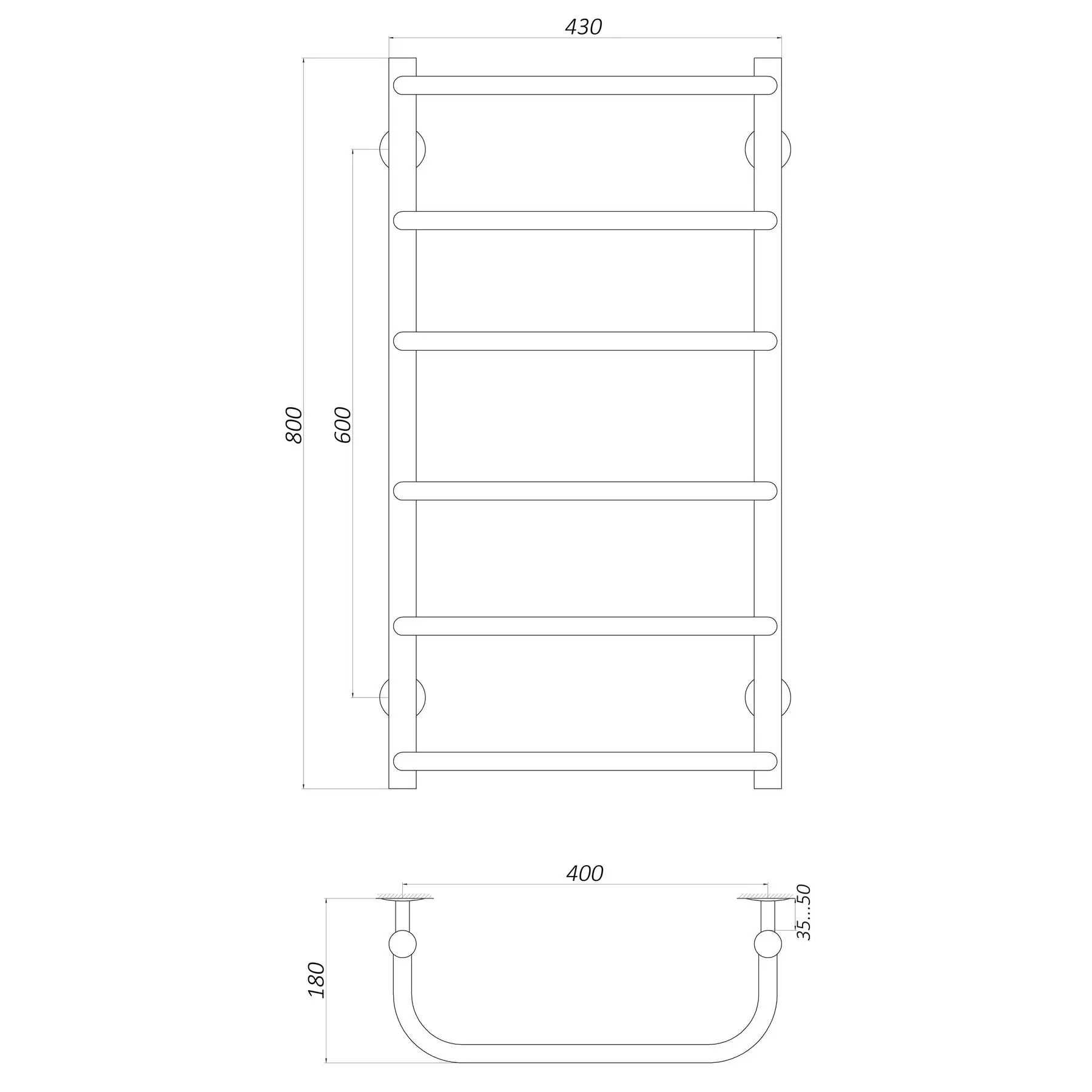 Полотенцесушитель водяной UNIO LS W 800-400-6 стремянка скоба (GSR-000020876) - фото 4