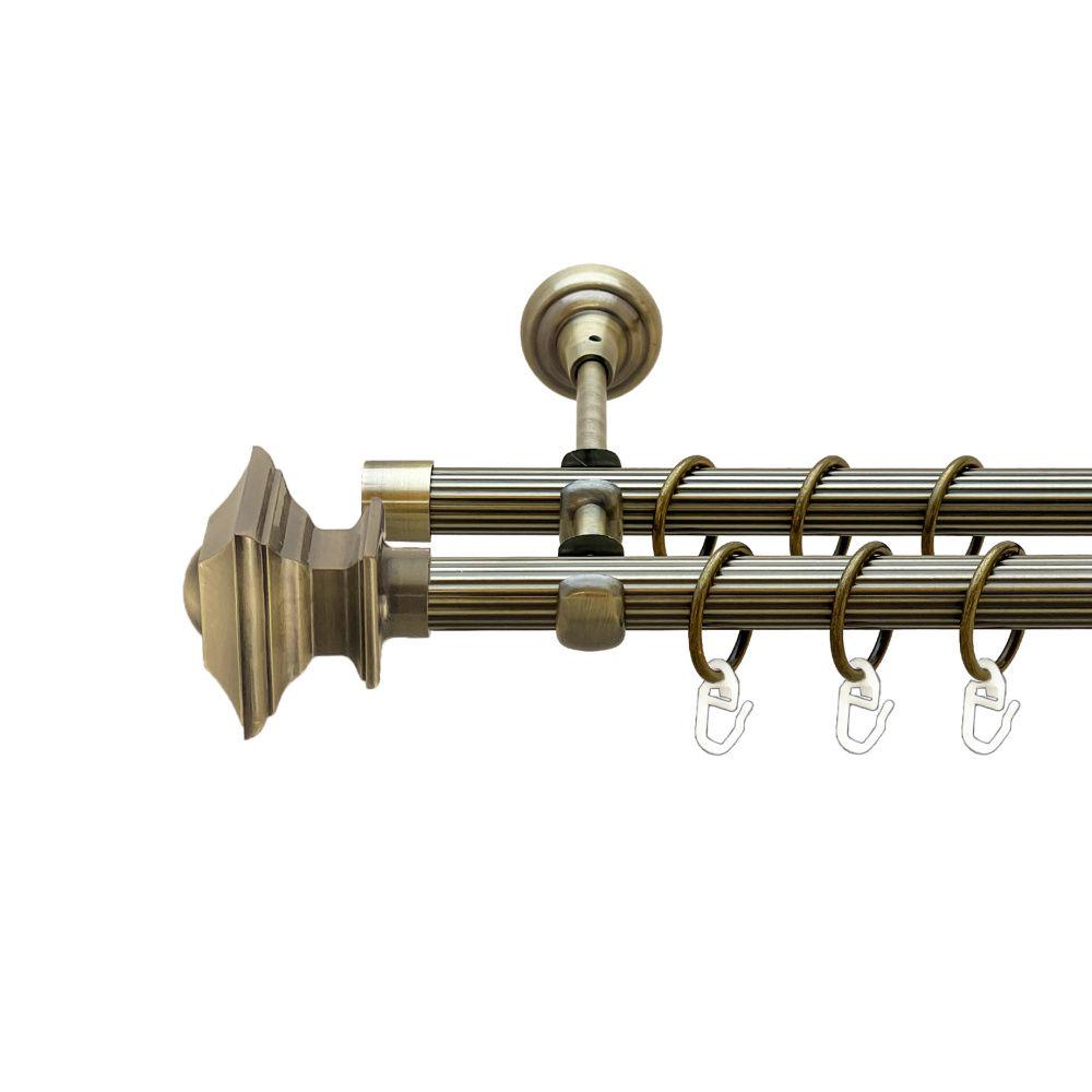 Карниз Orvit Борджеза металевий дворядний відкритий рифлена труба кільце металеве 19/19 мм 300 см Антик (00-00022072)