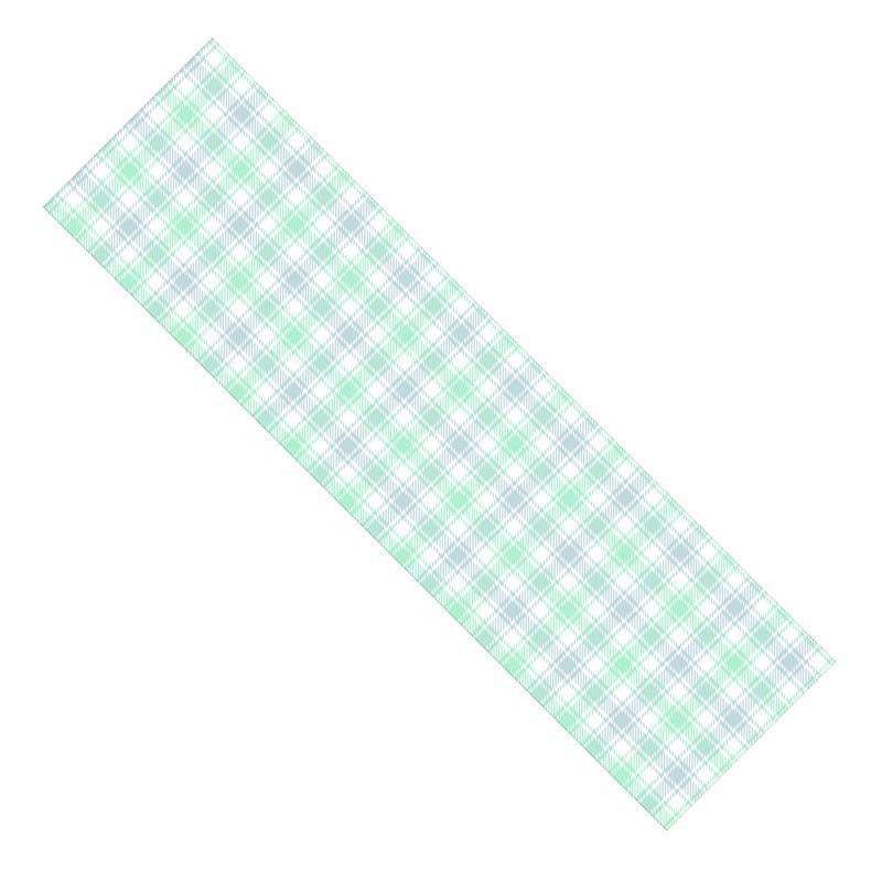 Дорожка на стол Бело-бирюзовые квадраты 150x40 см (DR_21A018)