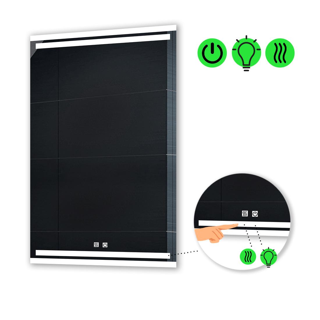 Зеркало с LED подсветкой Mirta с двумя сенсорами и подогревом 80x60 см (Mirta22)