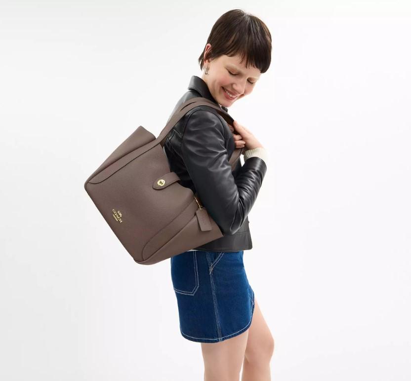 ᐉ Сумка Coach Hadley Turnlock Tote Bag pebbled leather Gold/Dark