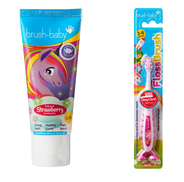 Комплект Brush-Baby FlossBrush паста/щетка Единорог 3-6 лет (18002816)