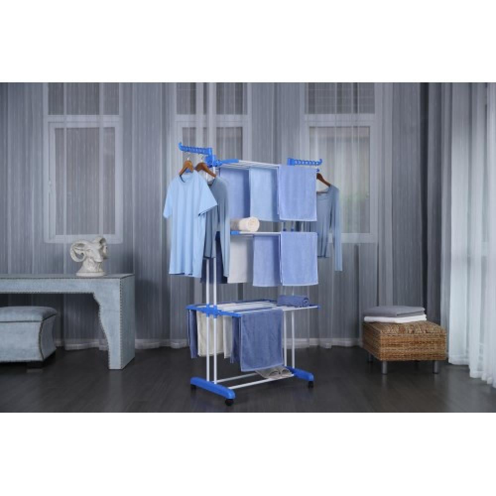 Сушилка-органайзер для белья Bonro B07 многоярусная раскладная на колесиках до 30 кг Синий (132-76-42400231) - фото 2 Сушилка-органайзер для белья Bonro B07 многоярусная раскладная на колесиках до 30 кг Синий (132-76-42400231) - фото 2
