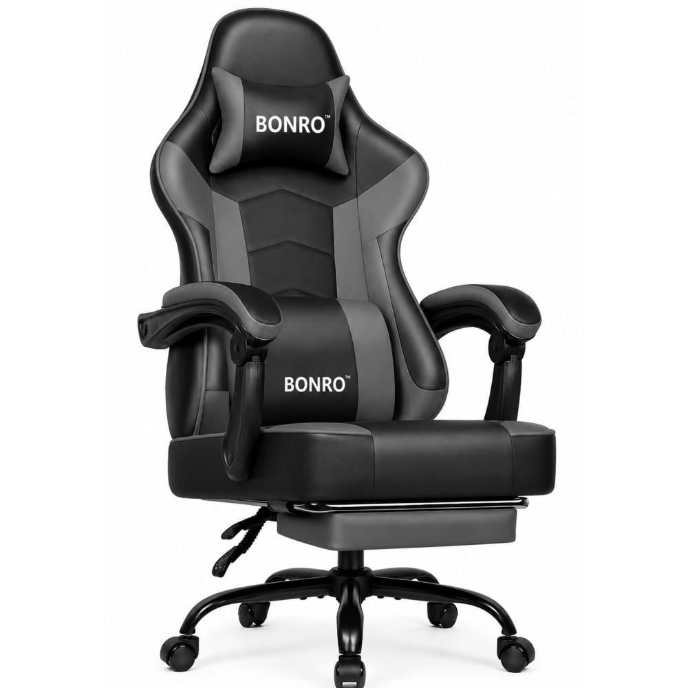 Геймерское кресло Bonro B-203 с подставкой для ног Черно-серый (42412128)