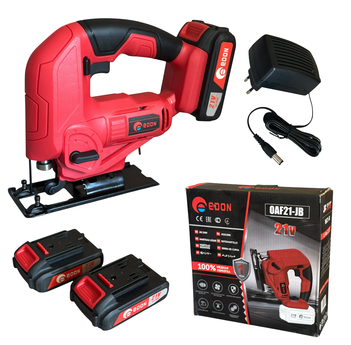 Лобзик акумуляторний Edon OAF21-JB 2 АКБ 21V 2Ah кейс/ЗУ