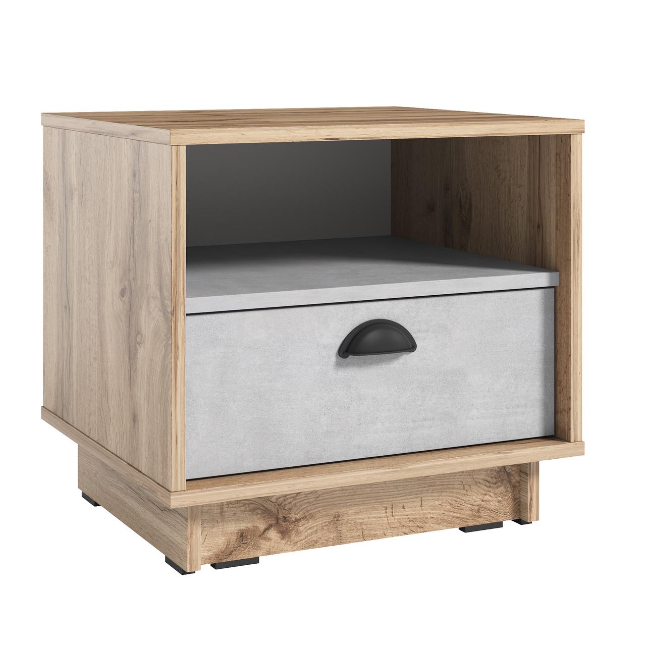Тумба прикроватная Sanro с выдвижным ящиком и полкой 500х450х450 мм Дуб аппалачи/Бетон стайл (K0005)