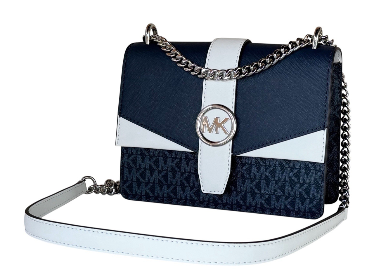 Женская сумка кросс-боди Michael Kors Greenwich Small Color-Block Signature Logo Синий/Белый (197853429604) Женская сумка кросс-боди Michael Kors Greenwich Small Color-Block Signature Logo Синий/Белый (197853429604)