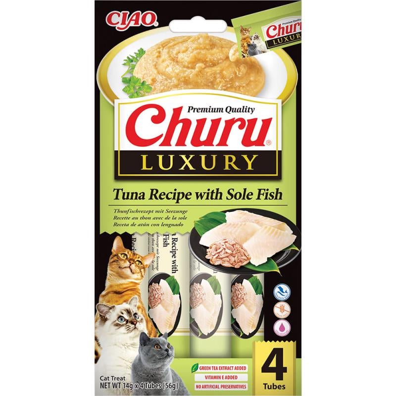 Лакомство для кошек INABA CIAO Churu LUXURY Сливочный мусс Рецепт тунца с морским языком 4 шт. (3196032405)