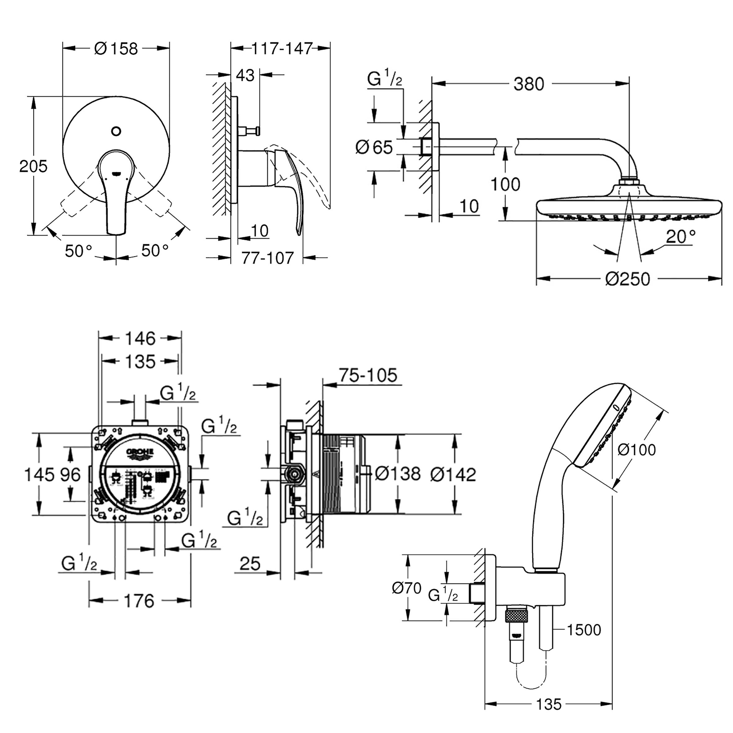 Душевая система скрытого типа Grohe SmartControl 26416SC3 с верхним душем Хром (98641) - фото 2